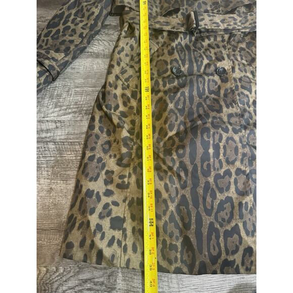 Jane Post Womens Long Leopard Print Belted Trench Coat Jacket Brown Size Small - Picture 9 of 16